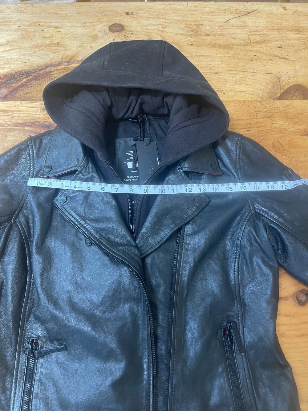 Mauritius Brand- Black Leather Zip-Front Jacket with Black Hooded Insert - Picture 5 of 9